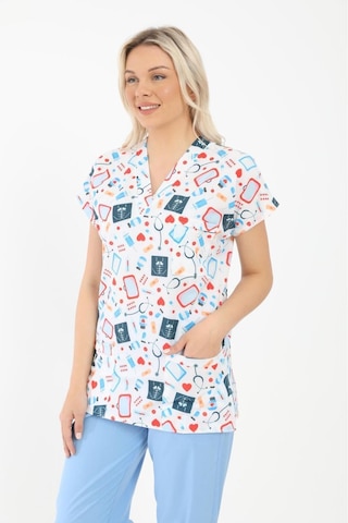 Likralı Cerrahi, Doktor, Hemşire, Veteriner, Dişçi, Desenli, Renkli Forma Tek Üst Scrubs Çok Renkli
