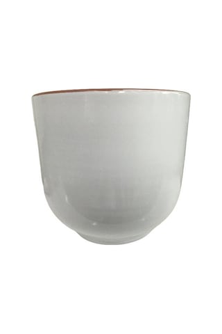 Beyaz Renk Sırlı , El Yapımı Tombul Toprak Saksı 33 38 Cm