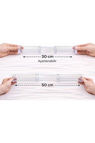 Akrilik Çekmece Bölücü Organizer, Şeffaf, Teleskopik Ayarlanabilir 30 50 Cm, Kaymaz Uçlu, Mutfak, Dolap, Banyo V Çok Renkli
