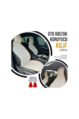 Oto Koltuk Koruyucu Kılıf Krem Universal 2 Parça Ön A+ Kalite