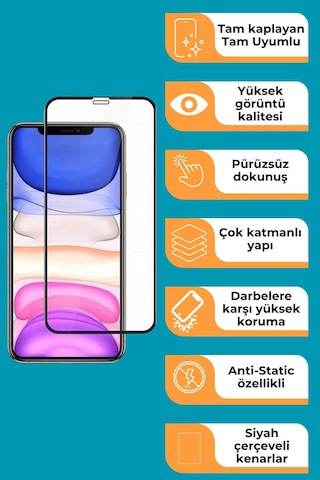 Apple Uyumlu iPhone 16 Tam Kaplayan Premium Ekran Koruyucu Cam Anti-static Özellikli Siyah Çerçeveli