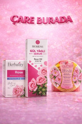 Gül Yağlı Serum 100 Ml Saç & Vücut & Yüz + Gül Özlü Nemlendirici Krem 150 G + Gül Özlü Güzellik Sa
