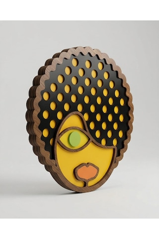 Afro Saçlı Modern Mdf Ahşap Duvar Maskı - Dekoratif Picasso Tarzı Duvar Sanatı 1
