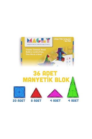 Manyetik Yapı Blokları Çocuklar Için Renkli 3 Boyutlu 36 Parça Manyetik Karo Oyun Seti