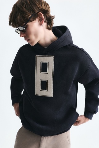 Vamos Numara Baskılı Oversize Sweatshirt Siyah
