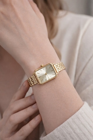 Altın Renk Vintage Minimal Kasa Metal Kordon Analog Zarif Şık Günlük Ofis Gold Kadın Kol Saati Altın