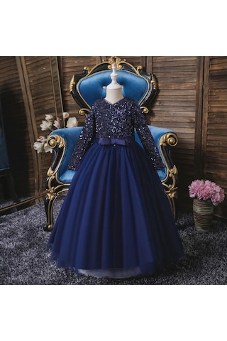 Mashotrend Lacivert Zara Payetli Çocuk Abiye - Kız Çocuk Elbise Lacivert