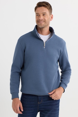 Tudors Unisex Relax Fit Rahat Kesim Pamuklu İçi Polarlı Yarım Fermuarlı Mavi Dik Yaka Sweatshirt-35174 Mavi