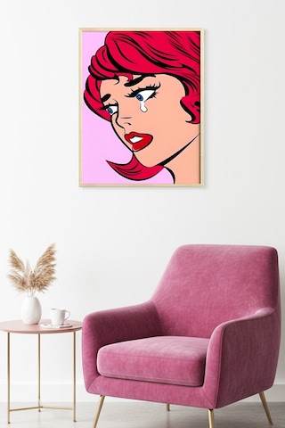 Doğal Ahşap Çerçeveli Pop Art Portre Tablo - Kırmızı Çizgi Roman Huhu2022