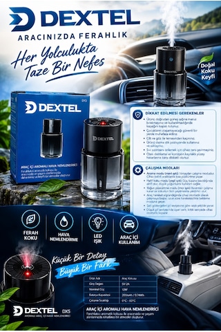 Dextel - Şarjlı Araç İçi Aroma Difüzörü - Hava Nemlendirici - Lazerli Tavan Ambians Aydınlatmalı - Oda Ve Oto Parfümü 001