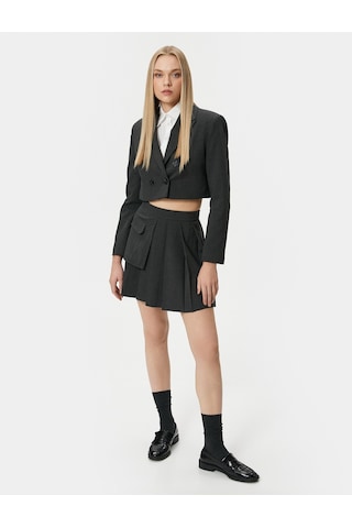 Koton Crop Blazer Ceket Kruvaze Düğmeli Antrasit Melange 4sak50031uw 4SAK50031UWAN9 Antrasit