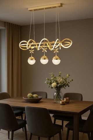 Kumandalı Led Avize Kuzey Yemek Masası 3renk Işıklı Gold