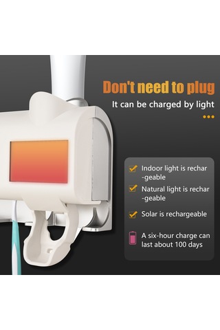 Geeksen 4 Yuvalı Otomatik Diş Macunu Dispenserli Delme Gerektirmeyen Duvar Tipi Akıllı Diş Fırçası Dezenfektörü - Siyah Siyah