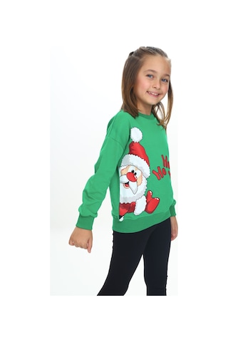 Toontoy Kız Çocuk Kardan Adam Ho Ho Ho Baskılı Sweatshirt Çimen Yeşili