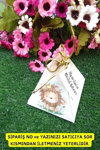 30 Adet Gold İpli Sevimli Aslan Piramit Kutu - Lokum Kutusu -