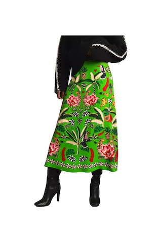 Günlük Moda Bitki Baskılı Retro Etek Kadın Yeşil