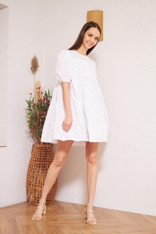 Darlin Moda Beyaz Balon Kollu Mini Elbise Dm1024 Beyaz