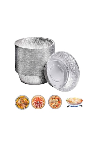 Konesam 9 İnç Evcil Hava Fritözü İçin Fda Onaylı Alüminyum Folyo Tabak, 50 Adet, Yüksek Sıcaklık Dayanıklı, Pişirme/ısıtma Uygun Gümüş