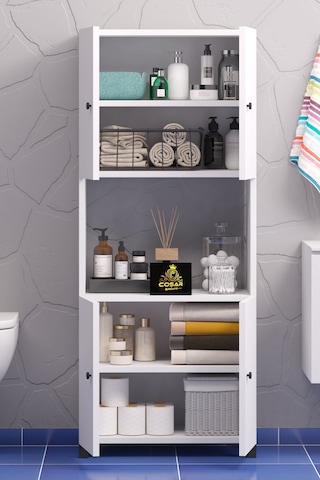 Çok Amaçlı Dolap 4 Kapaklı 5 Bölmeli Banyo Dolabı Mutfak Dolabı Beyaz