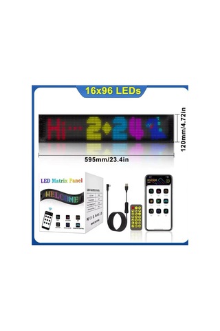 Hubrendy Tekno Led Matrix Bluetooth Bağlantılı Araç Camına Uygun Pixsel Görünümlü 16x96 Pixel Diğer