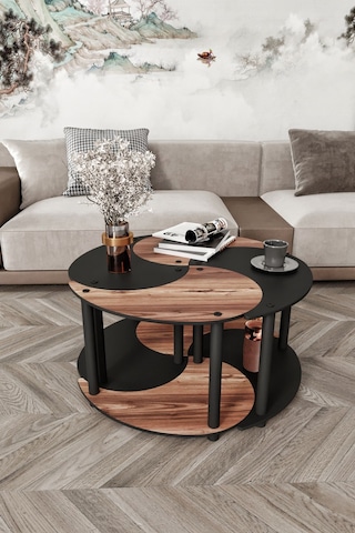 Yin Yang Unıty Serenıty Orta Sehpa 4 Lü Siyah Ceviz 70 Cm Ceviz