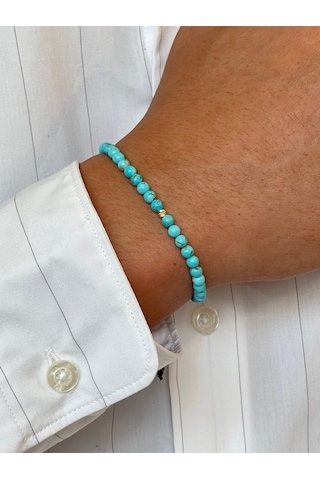 14 Ayar Alltın Dorikalı Doğal Firuze Taşlı Şık Altın Bileklik Altın