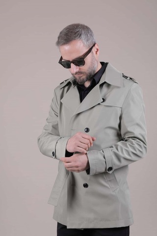 Ohepmoda Slim Fit Kemerli Erkek Trençkot Su Yeşili