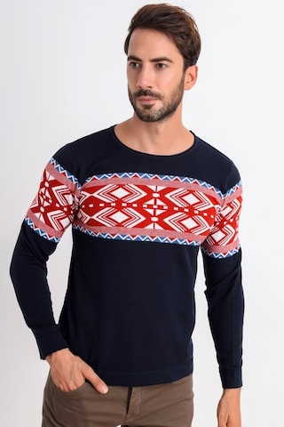 Heyss Bisiklet Yaka Desenli Lacivert Erkek Triko Kazak (380633204) Lacivert