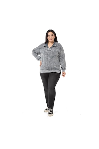 Büyük Beden Pis Dikişli Fermuarlı Yırtmaçlı Parça Boyalı Gri Sweatshirt-gri Gri