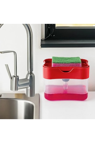 Porsima ORG-98 Deterjan Hazneli Pompalı Süngermatik Sıvı Sabunluk Kırmızı