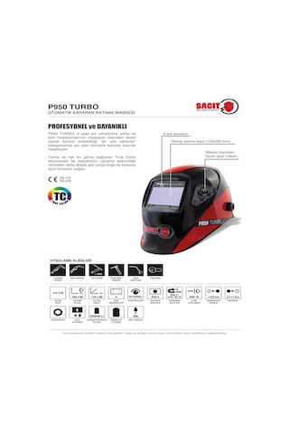 P950 Turbo Otomatik Kararan Kaynak Maskesi True Color Temiz Net Görüntü