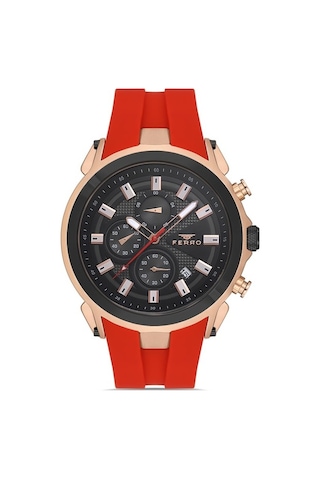 Ferro Fm31402d-r4 Quartz Silikon Bordo Siyah Kadran 44 Mm Erkek Kol Saati