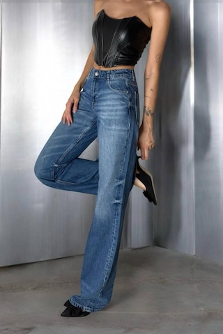 Lacarino 7650 Baggy Flare Kadın Jean Pantolon Blue