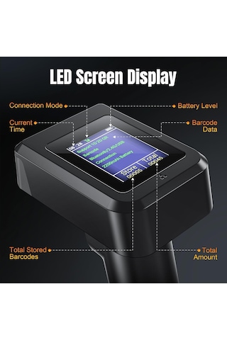 Hw0006 2d Wireless Barcode Scanner With Display Screen Bluetooth, 2.4g & Usb 3-in-1 Kablosuz El Tipi Barkod Okuyuc