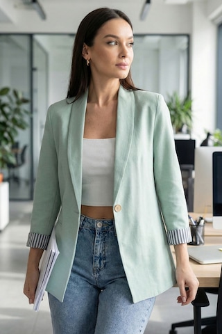 Armonika Kadın Mint Kol İçi Çizgili Tek Düğmeli Ceket Arm-22k001122