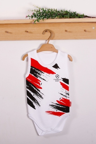 Baby Donat Bjk Şampiyon Desenli Askılı Unisex Bodyy Beyaz