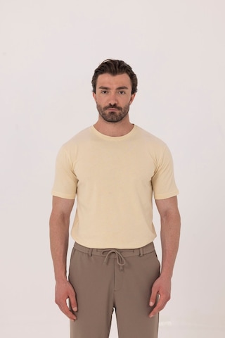 Sabri Özel Krem %100 Pamuk Bisiklet Yaka Düz Renk Basic T-shirt