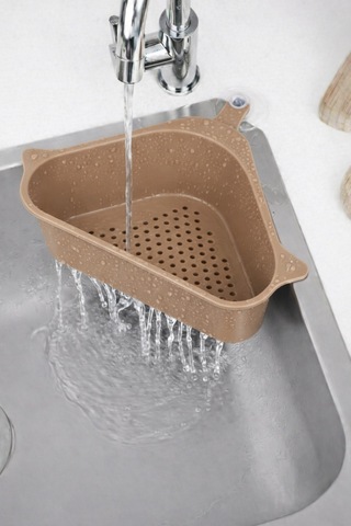 Vantuzlu Üçgen Lavabo Süzgeci Mutfak Evye Köşe Süzgeci Bej Plastik Diğer