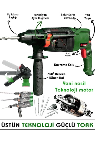 Schmıtzer 3'lü Set Sch-2603y Pro 850 W Sds Plus Metal Şanzuman Profesyonel Darbeli Matkap Kırıcı Delici 26mm Hilti