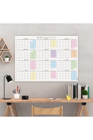 2026 -2027 Akademik Duvar Takvimi, Eylül Başlangıçlı, Academic Wall Calendar, Pastel Gökkuşağı Renkl Çok Renkli