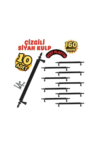 Çizgili Siyah Plastik Mobilya Kulpu 160mm 10 Lu Siyah