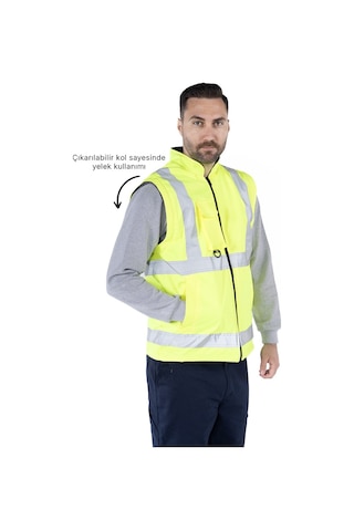 5 İ Bir Arada İş Güvenliği Kabanı Hi-vis Sarı - Lacivert