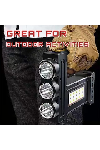 Funtree Işıklı Parlak Led El Feneri, 1000 Yüksek Lümen, Siyah Model, 1000 Lümen Siyah El Feneri Siyah