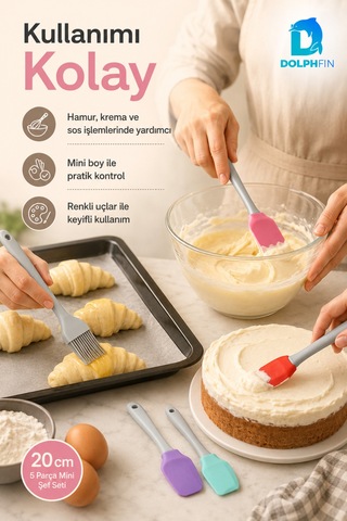 5 Li Mini Şef Seti 20 Cm Silikon Spatula Fırça Mutfak Yardımcı Pasta Hamur Seti Çok Renkli