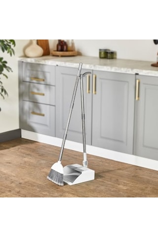 Corner Taraklı Ve Saplı Faraş Süpürge Seti - Katlanabilir Dik Faraş Takımı - Paslanmaz Çelik Saplı Ergonomik Temizlik Seti Beyaz - Antrasit 000 Açık Krem