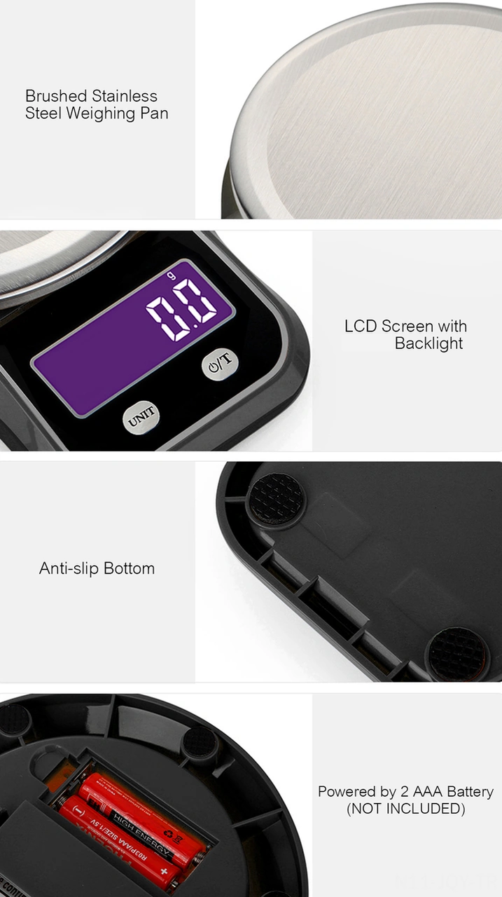 Youmex Ev Mutfak Dijital Terazi, Paslanmaz Çelik Tabla, 5kg/1g Hassasiyet, 770ml Kase, Lcd Ekran, Otomatik Kapatma, Siyah Pil Dahil Değil Siyah