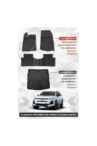 Citroen C5 Aircross Mild Hybrid 2025+ Uyumlu 4.5d Sahler Premium Havuzlu Paspas Ve Liner Marka Alt Bagaj Havuzu