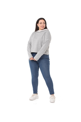 Büyük Beden Kapüşonlu Düşük Kollu Pis Dikişli Üç İplik Gri Melanj Sweatshirt-gri Melanj Gri Melanj