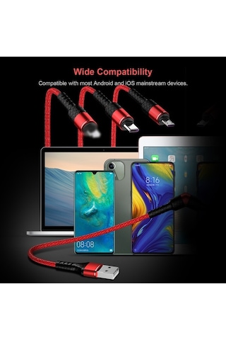 Sandwich 1.2m Gümüş 3'lü Usb Şarj Kablosu Lightning/type-c/micro Usb Uyumlu 3a Hızlı Şarj