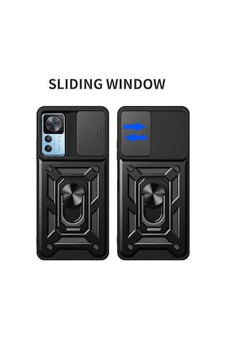 Xiaomi 12T Pro Uyumlu Tank Kılıf Yüzüklü Standlı Extra Koruma Zırhlı Outdoor Kapak - Lacivert